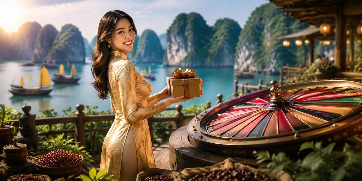 Người chơi xem tỷ lệ kèo roulette tại vịnh Hạ Long với trang phục áo dài