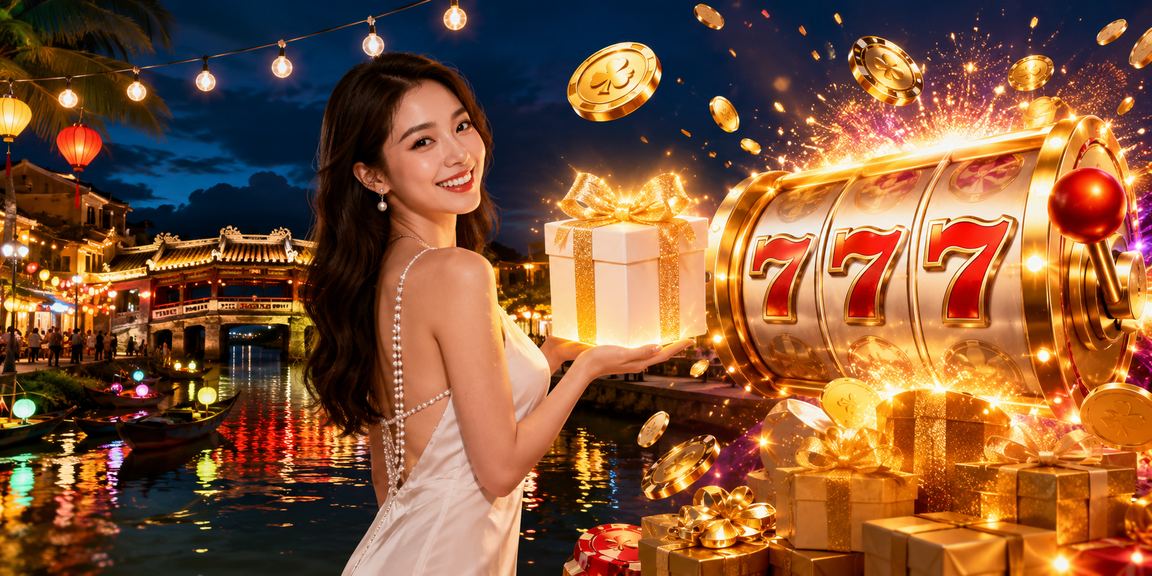 Người dùng Hội An trải nghiệm xổ số và trò chơi trực tuyến trong không khí chợ đêm phố cổ